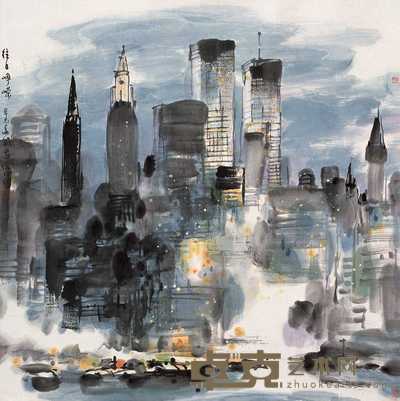 杨远威 2001年作 往日峥嵘－纽约哈德逊河畔风光 镜心 66.5×66.5cm